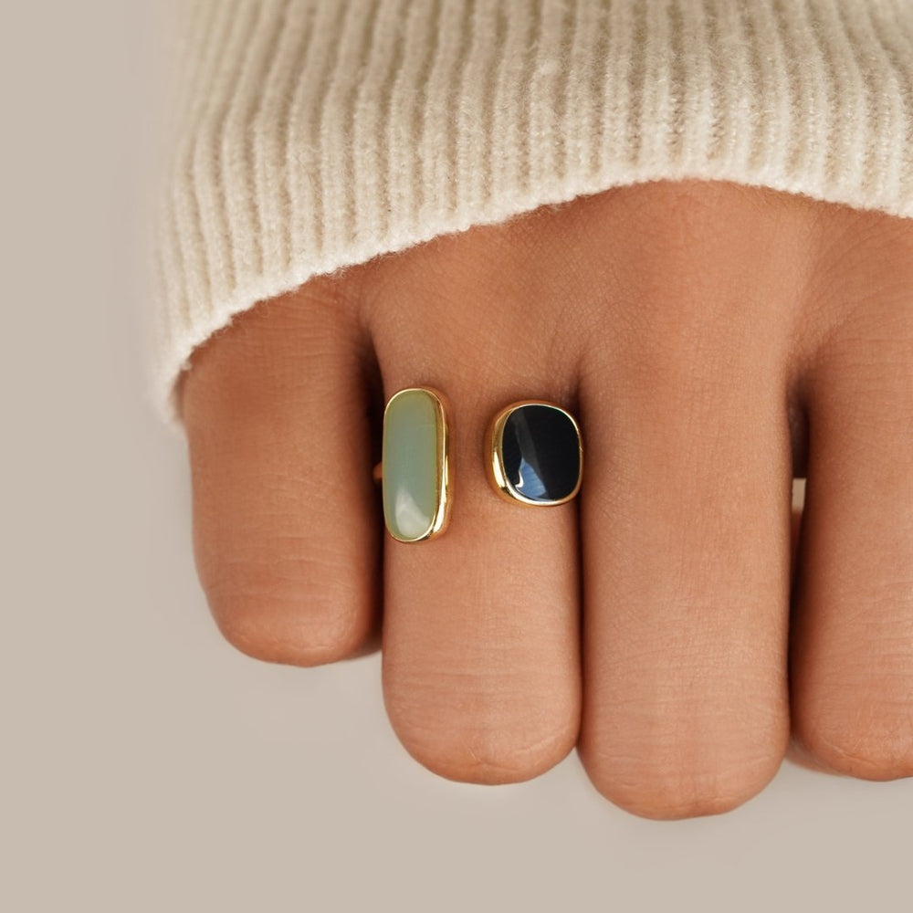 Gold Dual Stone Open Ring